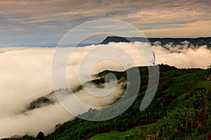 Beautiful sunrise and cloud on Hmong village in Phu Thap Boek, T