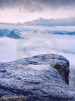 Beautiful Sunrise cloudy Sky with silhouette hills and cliff