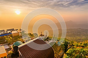 Beautiful sunrise and colorful blue sky over the hills and canyons in chiang mai,Thailand