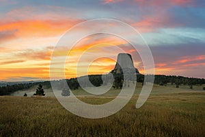 Beautiful Sunrise From Devils Tower in Wyoming