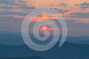 Beautiful sunrise at Doi Samer Dao,Sri Nan National Park,Na Noi,Nan province,Northern Thailand.selective focus