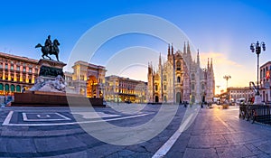 Beautiful sunrise at Duomo di Milano church in Milan, Italy