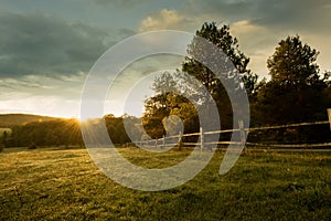 Beautiful sunrise on the farm photo