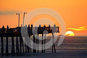 Beautiful sunrise by the fishing pier at Virginia Beach, U.S.A