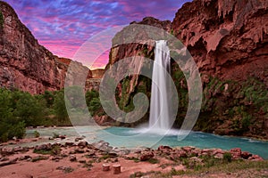 Beautiful sunrise in Havasu Falls, Havasupai, Arizona USA