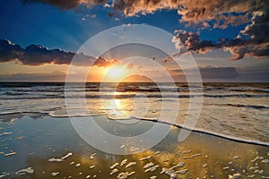 Beautiful sunrise on Hunting Island State Park beach, South Carolina