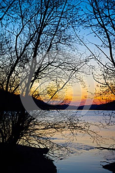 Beautiful sunrise on the lake Fuschl.