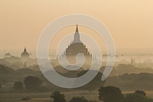 Beautiful sunrise and landscape view of Bagan from Shwesandaw Pagoda, Bagan, Myanmar