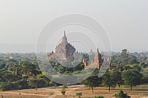 Beautiful sunrise and landscape view of Bagan from Shwesandaw Pagoda, Bagan, Myanmar