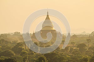 Beautiful sunrise and landscape view of Bagan from Shwesandaw Pagoda, Bagan, Myanmar