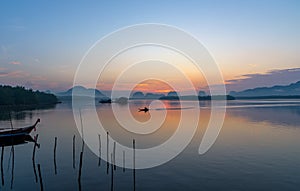 Beautiful sunrise landscape view of fisherman