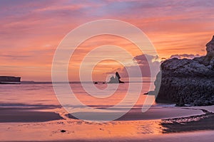 Beautiful sunrise landsdcape of idyllic Broadhaven Bay beach on