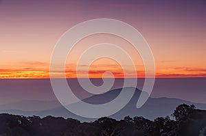 Beautiful sunrise and mist at Doi Inthanon National park. Mountain, natural.