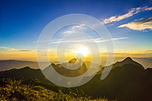 Beautiful sunrise on mountain at Chiang Dao, Chiang Mai, Thailand