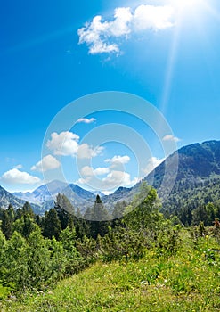 Beautiful sunrise in mountain valley in Andorra