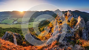 Beautiful sunrise in mountains, Landscape panorama in Sulov - Slovakia