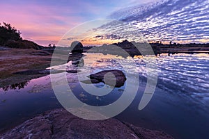 Beautiful sunrise in the Natural Area of Barruecos. Malpartida de Caceres. Extremadura. Spain photo