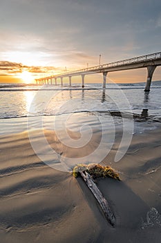 Beautiful sunrise at New Brighton Pier, Christchurch, New Zealand.