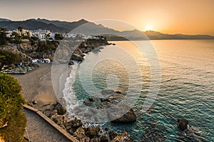 Beautiful sunrise over beach in Nerja,Andalusia,Spain