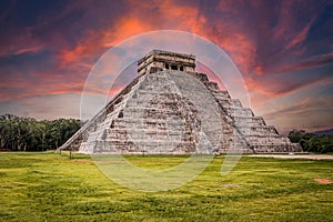 Beautiful sunrise over Maya pyramid Chichen Itza, Yucatan, Mexico