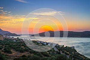 Beautiful sunrise over the Mirabello Bay on Crete, Greece