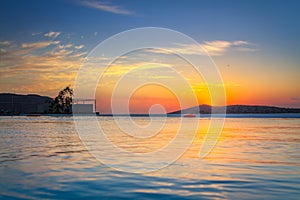 Beautiful sunrise over the Mirabello Bay on Crete, Greece