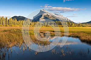 Beautiful sunrise over Vermillion Lake , Banff National Park, Alberta, Canada. Vermilion Lakes are a series of lakes