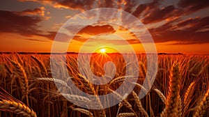 Beautiful sunrise over wheat field scenery nature landscape image for sale on photo stock