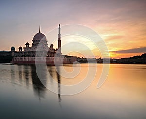 Beautiful sunrise at Putra Mosque, Putrajaya, Malaysia.