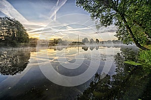 Beautiful sunrise on the river semois in florenville