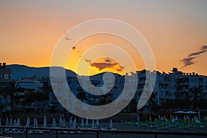 Beautiful sunrise scene on Alanya beach