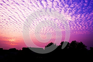 Beautiful Sunrise Sky in Purple and Red Filter Background. Twilight Light Abstract Landscape for Evening Outdoor. Dramatic Violet