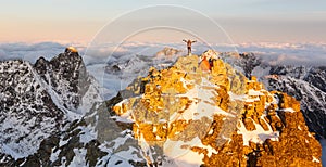 Beautiful sunrise on the top of Rysy in Tatras photo