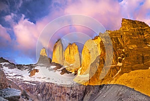 Beautiful sunrise in Torres del Paine national park, Patagonia,