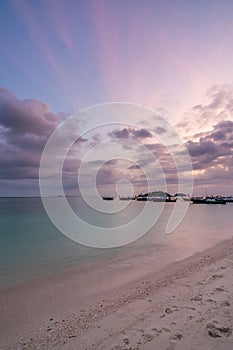 Beautiful sunrise at turquoise sunrise beach in Lipe Island,  Satun, Thailand