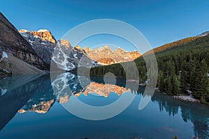 Sunrise at Moraine lake in Canadian Rockies, Banff National Park, Canada.