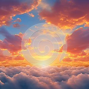 Beautiful sunset above clouds,  Nature background