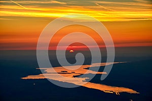 beautiful sunset above zurichsee. Photo from the mountain Speer towards Rapperswil. Fantastic view. Beautiful Sunset photo