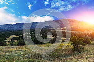 Beautiful sunset on the Agarmysh mountain