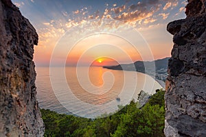 Beautiful sunset at the Alanya castle by the Mediterranean Sea. Turkey