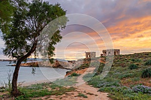 Amazing clouds over sea coast. Paros island in Greece