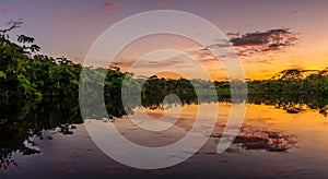 beautiful sunset on the amazon river in high resolution and sharpness