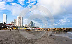 The beautiful sunset beach of Cartagena de indias in the colombian caribbean seen from the sea.