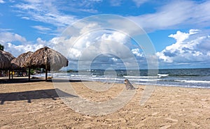 The beautiful sunset beach of coveÃÂ±as in the colombian caribbean seen from the sea. photo