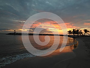 Red Sunset On Rompeolas Beach Aquadillia Puerto Rico USA