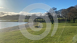 A beautiful sunset on a beach one evening in the winter, cold outside