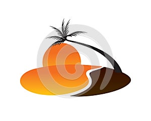 Beautiful Sunset in the Beach with Palm Tree Illustration