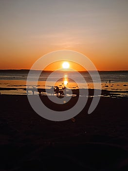Beautiful Sunset in beach with people silluete