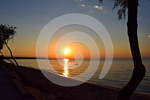 Beautiful sunset on the beach of Peraia, Thessaloniki, Greece.