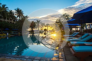 Beautiful sunset at a beach resort in tropics